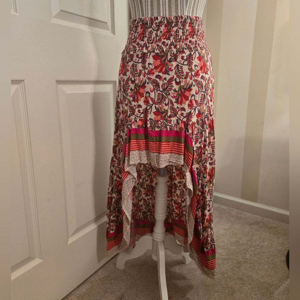 Anthropologie Red and Pink Floral Skirt